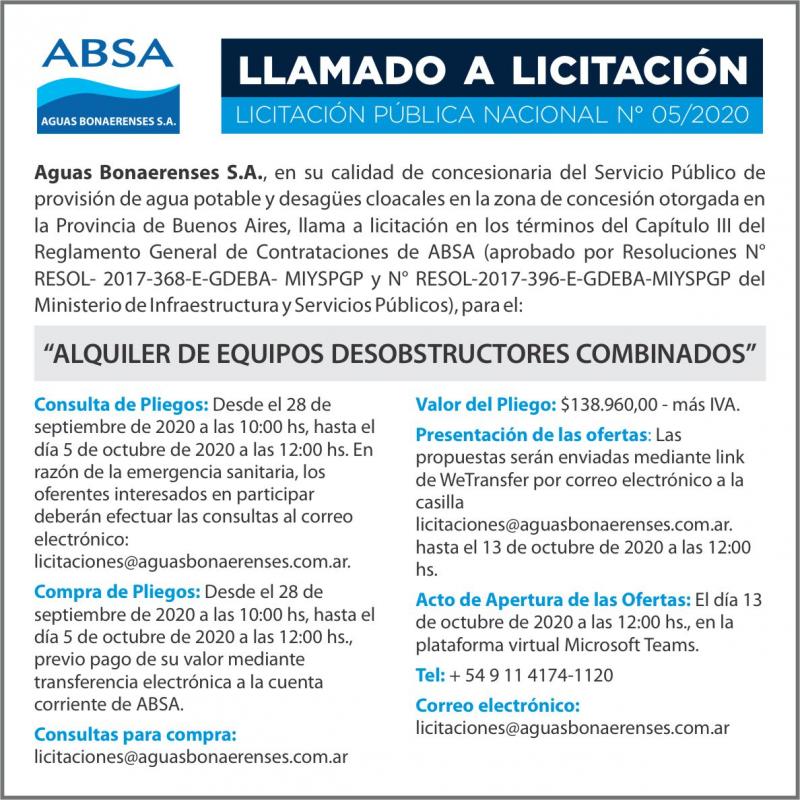 Llamado a Licitación Pública Nacional N° 05/2020