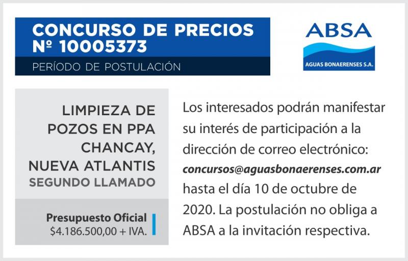 Concurso de precios N° 10005373: Limpieza de pozos en PPA Chancay, Nueva Atlantis