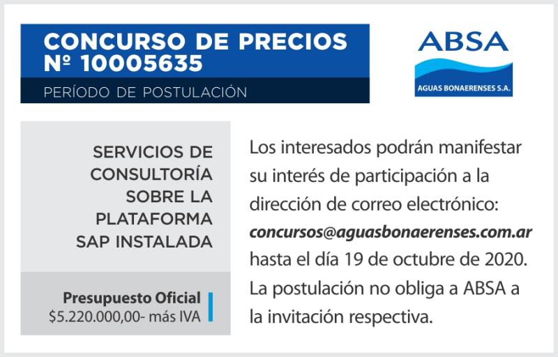 Concurso de precios N° 10005635: Servicios de Consultoría sobre la plataforma SAP instalada
