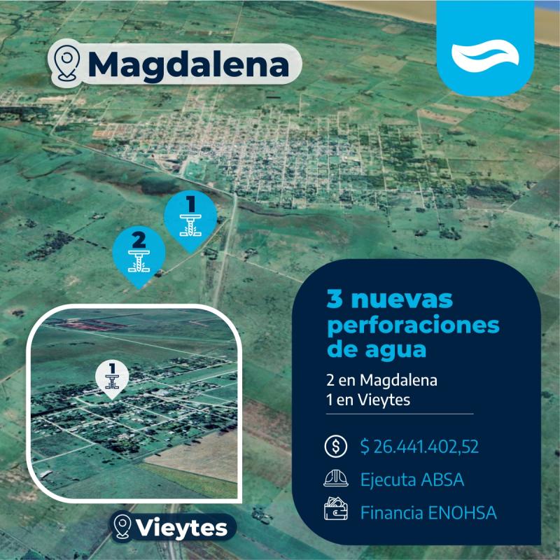 ABSA suma tres nuevas perforaciones de agua en el partido de Magdalena