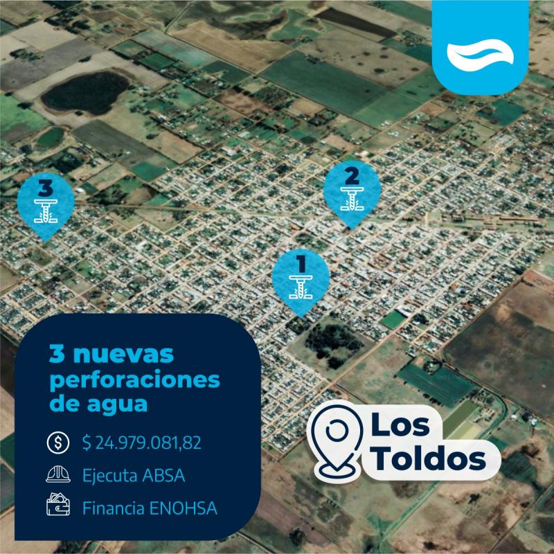 ABSA ejecuta obras de agua que benefician a todos los vecinos y vecinas de Los Toldos