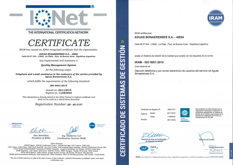 Tercera certificación ISO 9001-2015 para el Centro de Atención Telefónica