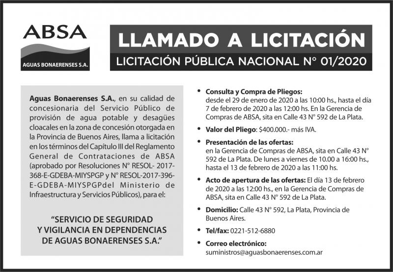 Llamado a licitación pública N°01/2020