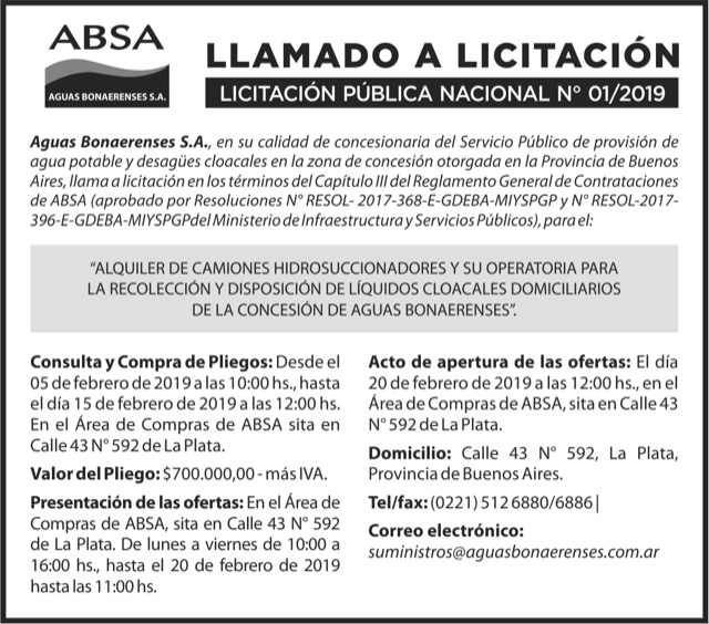 LICITACIÓN PÚBLICA NACIONAL Nº 01/2019